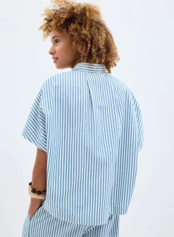 Loose blue striped seersucker shirt