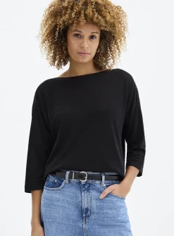Loose boat-neck linen-blend boxy-fit sweater