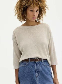 Loose boat-neck linen-blend boxy-fit sweater