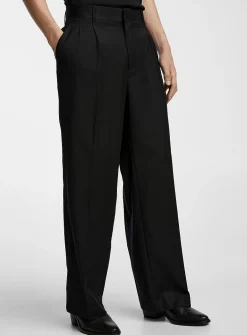 Loose fluid twill pleated pant