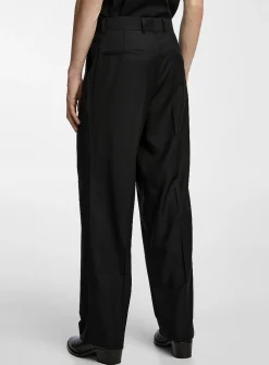 Loose fluid twill pleated pant