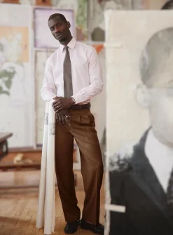 Loose fluid twill pleated pant