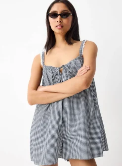 Loose gingham romper