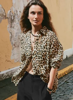 Loose leopard-print voile shirt