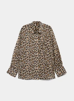 Loose leopard-print voile shirt