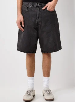 Loose medium-blue jean short