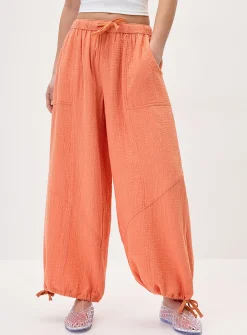 Loose organic cotton gauze jogger