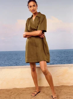 Loose pure linen Johnny collar dress