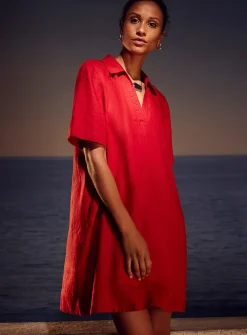 Loose pure linen Johnny collar dress