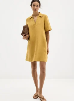 Loose pure linen Johnny collar dress