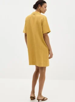 Loose pure linen Johnny collar dress