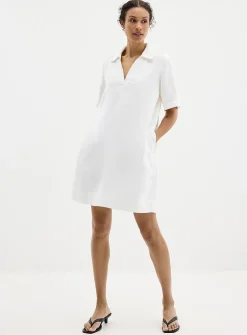 Loose pure linen Johnny collar dress