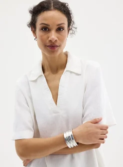 Loose pure linen Johnny collar dress