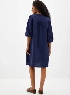 Loose pure linen 3/4-sleeve dress