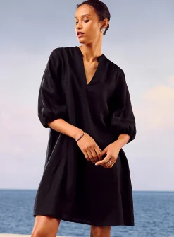 Loose pure linen 3/4-sleeve dress