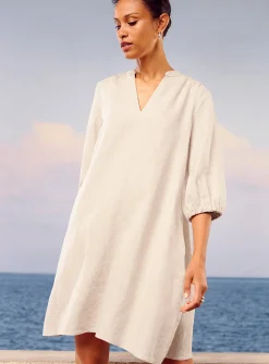 Loose pure linen 3/4-sleeve dress
