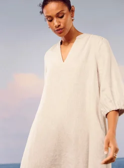 Loose pure linen 3/4-sleeve dress