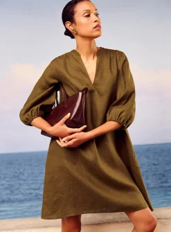 Loose pure linen 3/4-sleeve dress