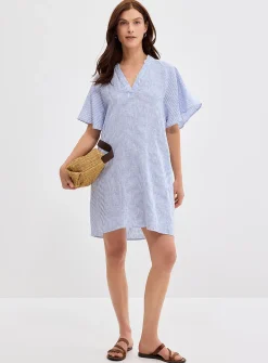 Loose striped pure linen dress