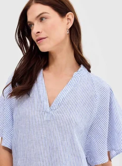 Loose striped pure linen dress