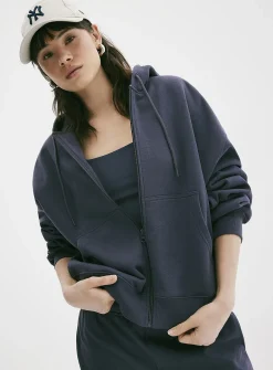 Loose zip fleece hoodie