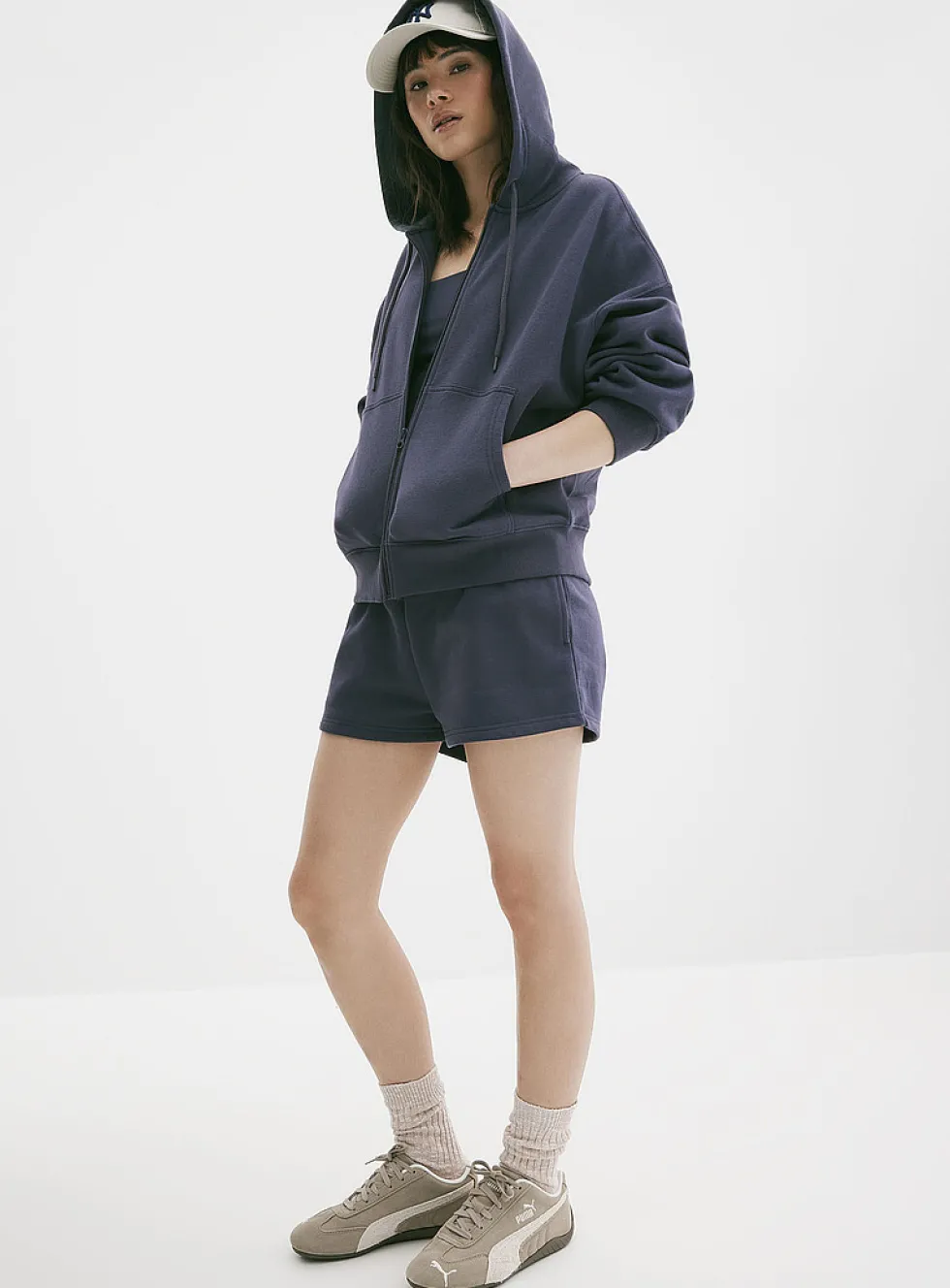 Loose zip fleece hoodie