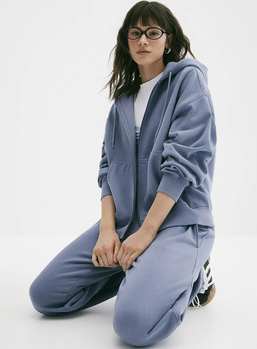 Loose zip fleece hoodie