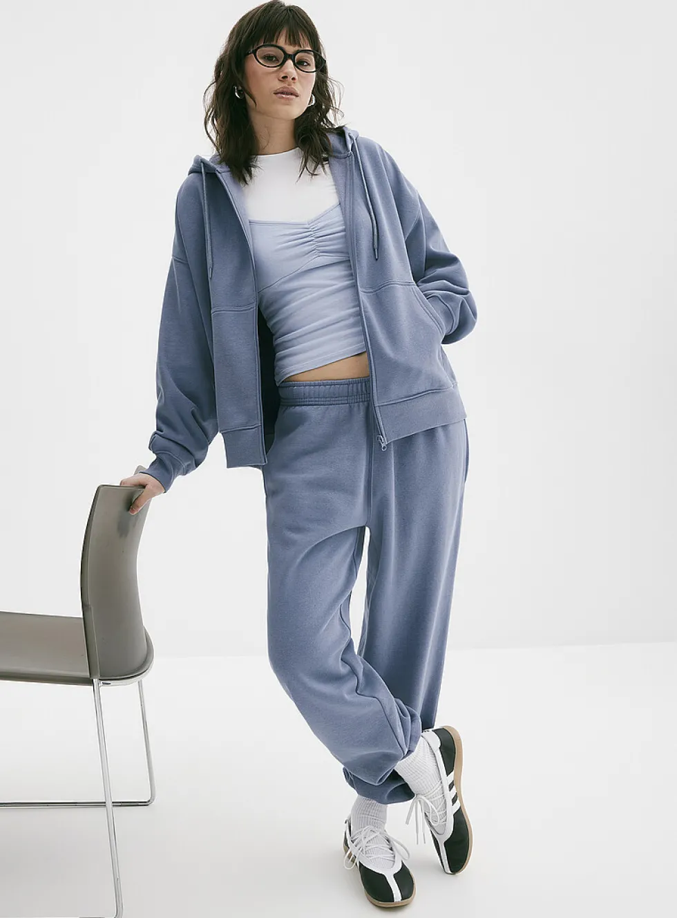 Loose zip fleece hoodie