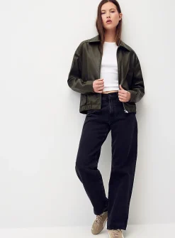 Loose zipped faux-leather jacket