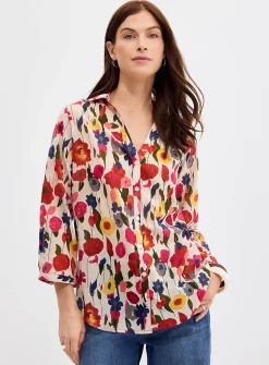 Loose-fit multicoloured floral voile shirt