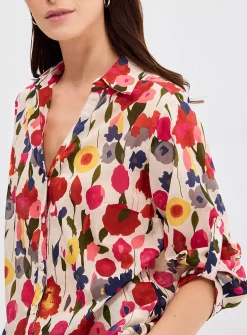Loose-fit multicoloured floral voile shirt