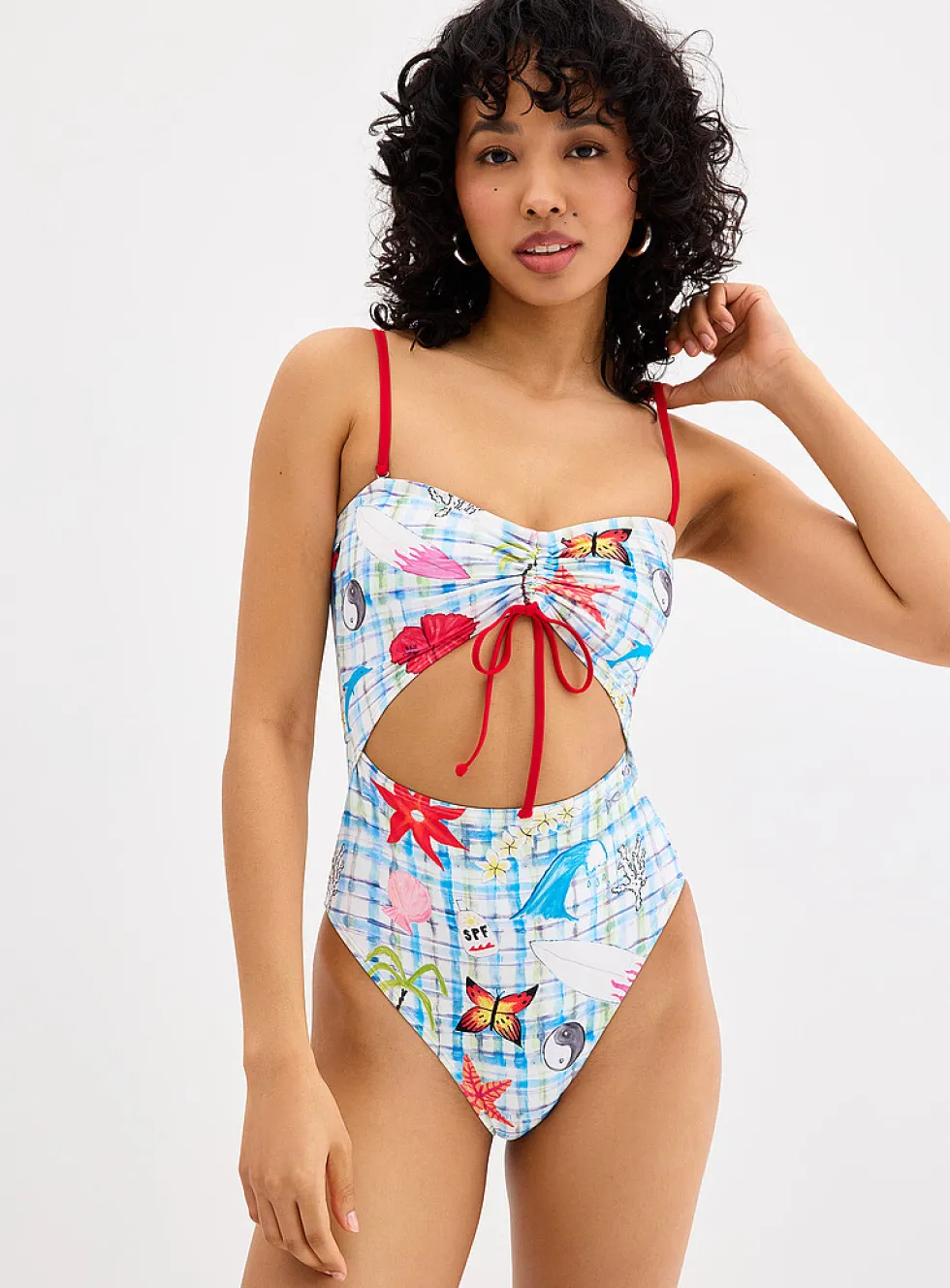 Lottie Hall gingham cutout and sketch one-piece