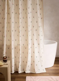 Lovely tulips embroidered shower curtain