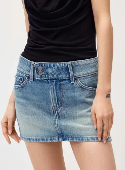 Low-rise denim micro-skirt