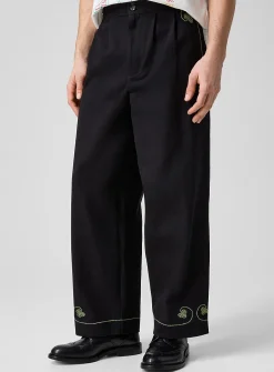 Lucky Draw clover embroidery twill pant