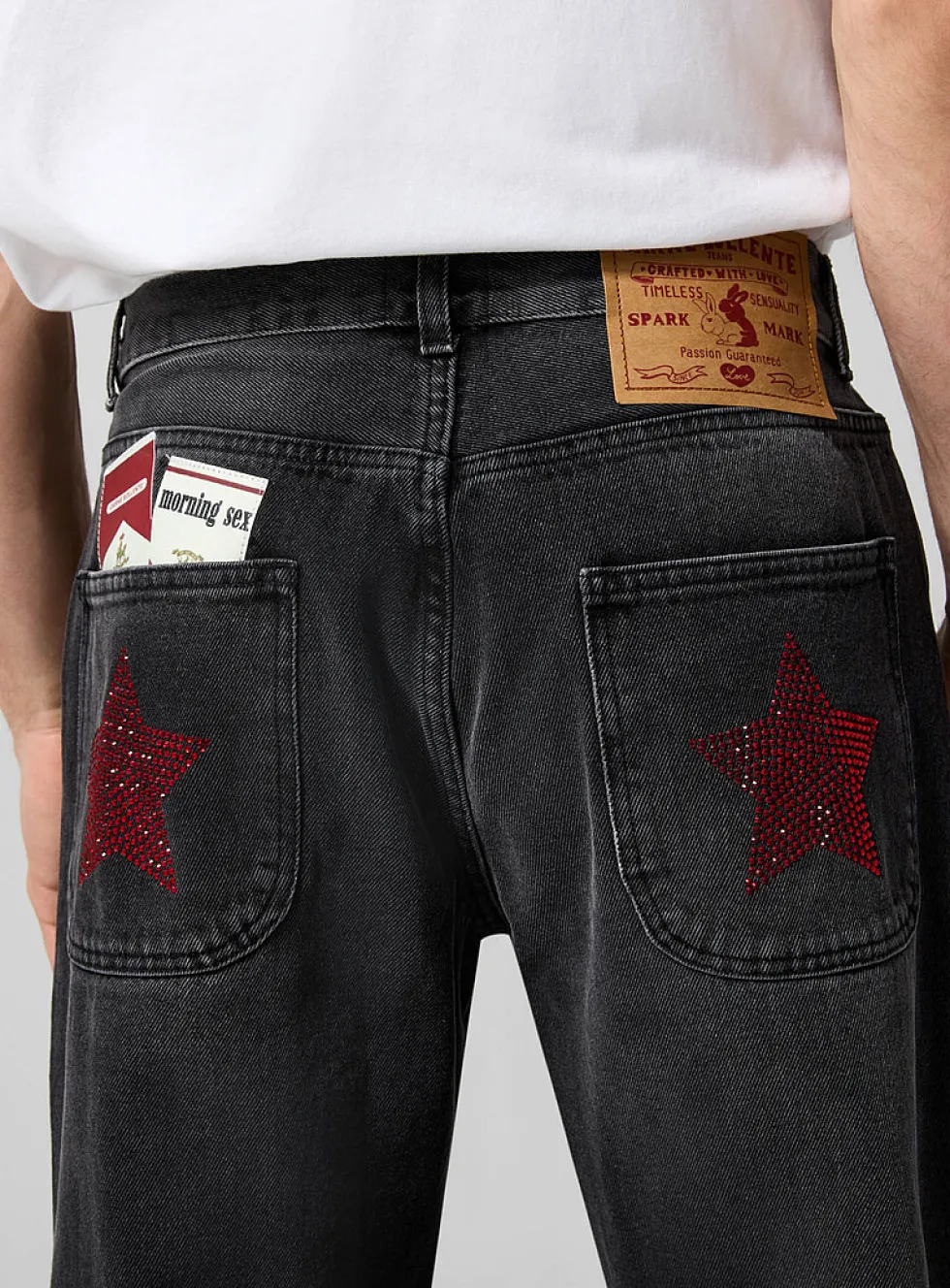 Lucky Stars and Lucky Strikes rhinestone pockets jean