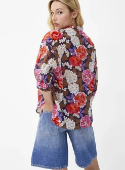 Lush bloom officer-collar shirt