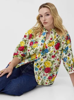 Lush bloom officer-collar shirt