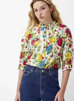 Lush bloom officer-collar shirt