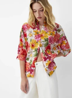 Lush bloom officer-collar shirt