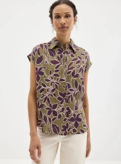 Luxuriant pure linen cap-sleeve shirt