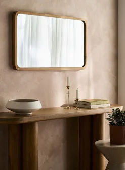 Lyndi teak rounded mirror