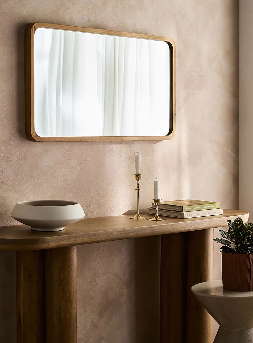 Lyndi teak rounded mirror