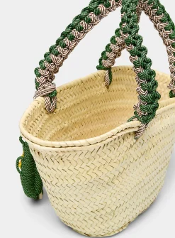 Macrame braided palm leaf basket bag