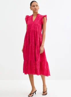 Magenta broderie anglaise tiered dress