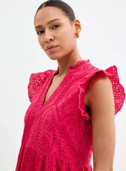 Magenta broderie anglaise tiered dress