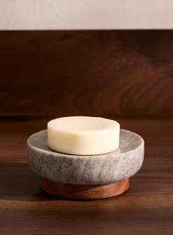 Marble and wood soap dish