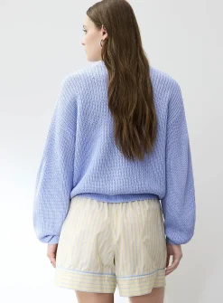 Marbled buttons shaker-rib cardigan