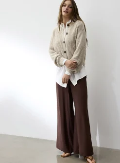 Marbled buttons shaker-rib cardigan