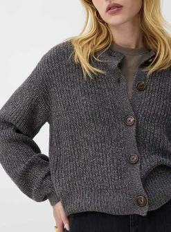 Marbled buttons shaker-rib cardigan